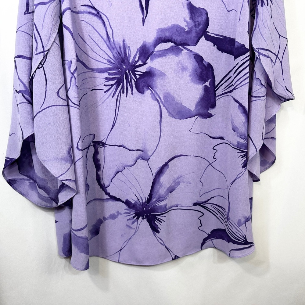 Catherines Plus Size 18/20W Top 1X Purple Floral‎ Dramatic Split Sleeve 793 - Picture 4 of 8